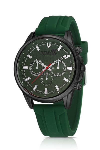 Polo Air Silicone Cord Color Glass Men's Wrist Watch Dark Green Black Color Pl-0986E5X