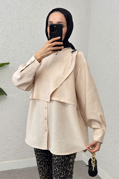 Salih Çelebi Brooch Detailed Hijab Tunic 2264 - Stone Color