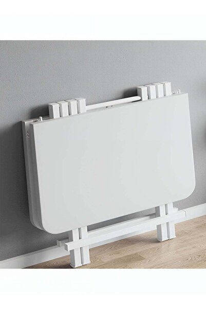 Taimi Folding Dining Table 100x60x74cm with Wooden Top & Metal Legs, Portable Table with a Modern White