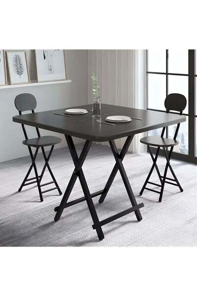 Taimi Black Folding Dining Table, Square Wood Table, Portable Table for Kitchen, Dining Room, 80x80x74cm