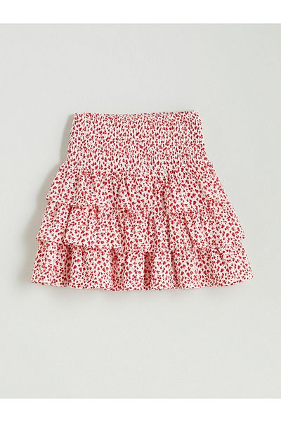 LC Waikiki Floral Layered Pleated Mini Skirt with Elastic Waist