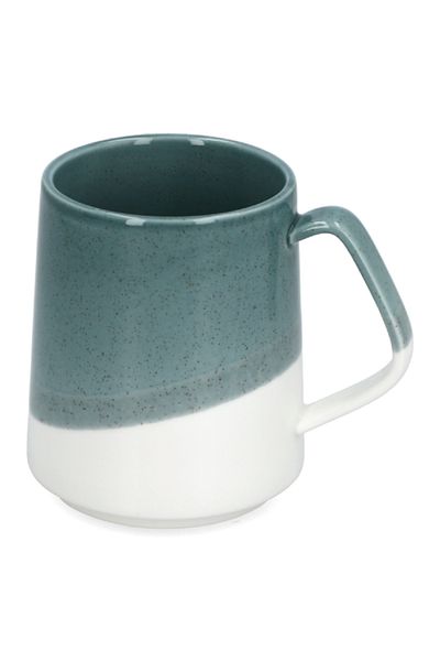 EasyLife Porcelain Glazed Cylindrical Coffee Mug Green and White 380 ml