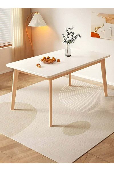 Taimi White Modern Dinning Table, Computer Desk, Office Desk, with Solid Wood Legs, 120x60x75cm