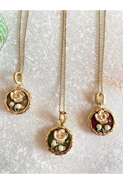 By Selen Suyolcu Flower Model Enameled Steel Necklace