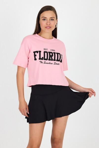 Rays Μπλουζάκι με ροζ κείμενο 100% βαμβακερό Crop T-shirt 9188M