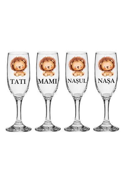 OEM Set pahare Sampanie din sticla, personalizate, Parinti si Nasi, pentru botez baieti