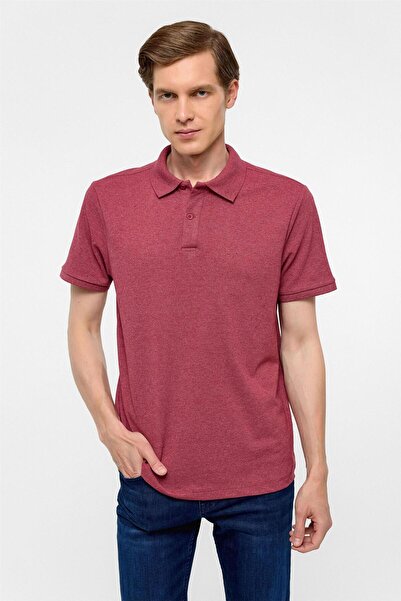 SÜVARİ Dark Claret Red Regular Dobby Polo Neck T-Shirt