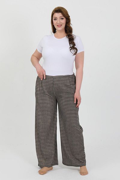 Akbeniz Women's Plus Size Wrinkle Pants 210076 Brown