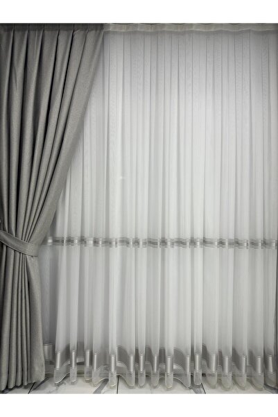 Erdoğanlar Koza Κουρτίνα με γκρι φόντο ψαριού 1/3 συμπίεσης πτυχωτή κουρτίνα φόντου