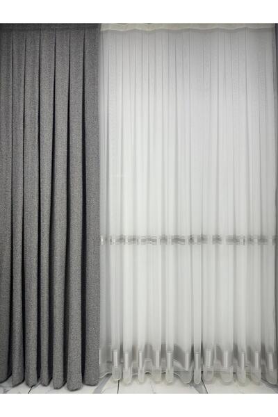 Erdoğanlar Koza Bohemian Fabric Dark Gray Background Curtain 1/2.5 Medium Pleat