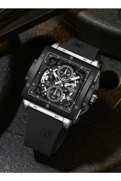 Naviforce Fashion Square Waterproof Luminous Sports 40mm Fumed Silica Quartz Chronograph Men Watch