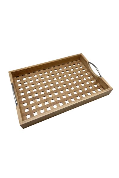 Bien Servi Elegant Design Rectangular Bamboo Serving Tray with Handle Brown