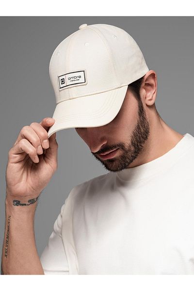 OMBRE Herren Baseballkappe mit Schirm und Patch - creme V4 OM-ACCS-0103