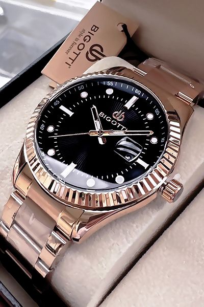 Bigotti Special Boxed 5 Atm Waterproof Men Wristwatch Rosegold Color Steel Band + Gift Bracelet Bme2024C1