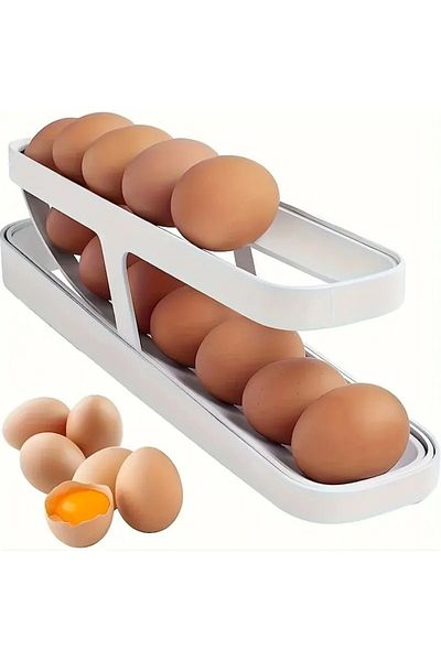 HOZRO Suport pentru 14 Oua HOZRO, din Plastic Alb, Organizator cu Distribuire Automata pentru Depozitare i