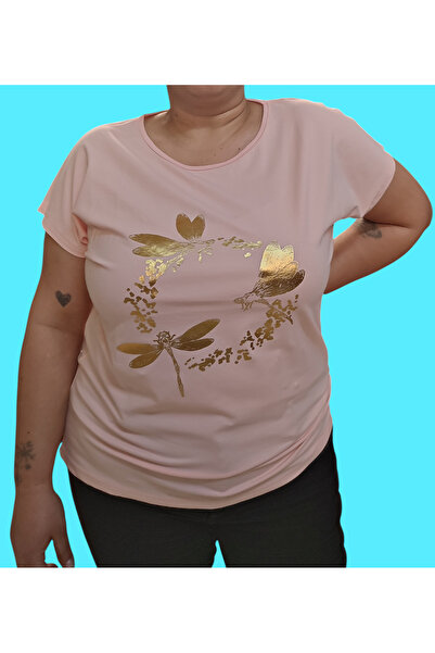 Barato Tricou premium din țesătură de bumbac cu gât rotund, cu model floral, ...