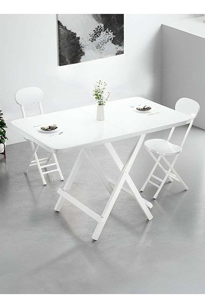 Taimi White Folding Dining Table, Rectangle Table, Portable Table for Kitchen, Dining Room, 100x60x74cm