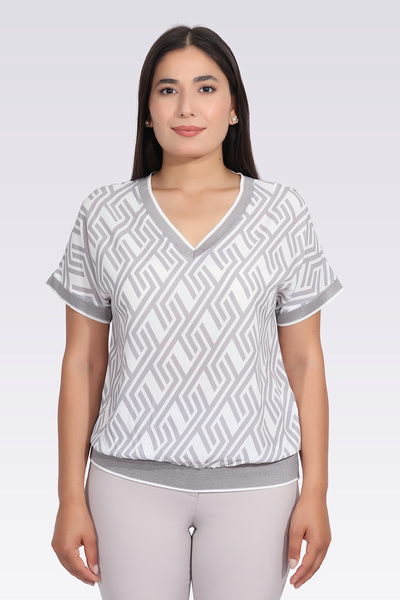 TOLGA SARAÇOĞLU 10389 ΜΠΛΟΥΖΑ ΜΕ ΣΧΕΔΙΟ ΜΕ ΛΕΠΤΟΜΕΡΗ ΛΕΠΤΟΜΕΡΗΣΙΑ ΣΤΡΙΓΓΙΑΣ ΓΚΡΙ ΡΙΓΕΣ