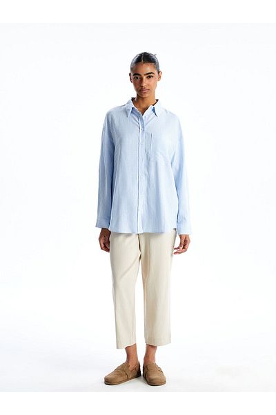 LC Waikiki Striped Linen Blended Oversize Women's Shirt