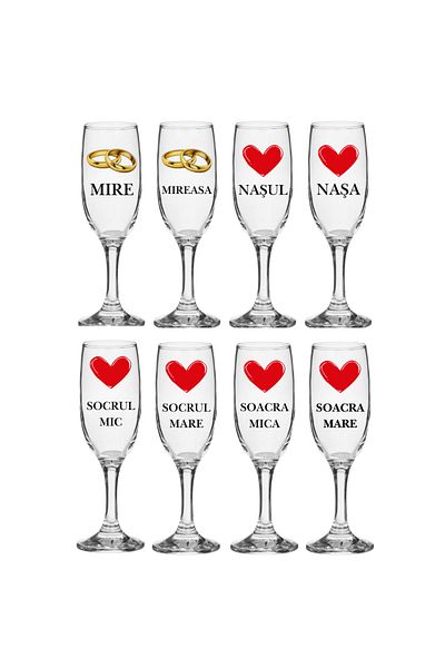 OEM Pahare Sampanie din sticla personalizate Miri Nasi si Socrii pentru nunta