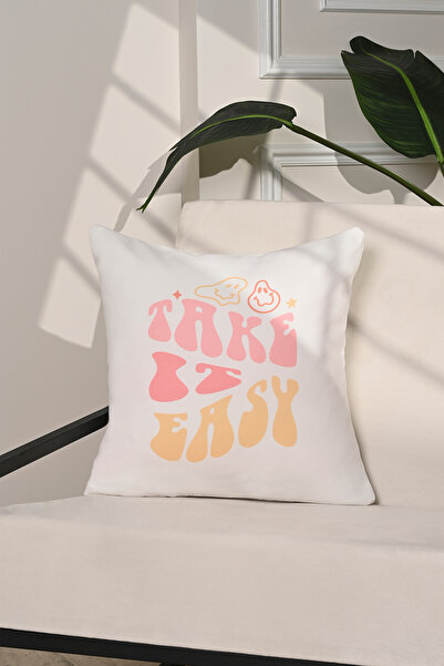 decofav Husă de pernă Take It Easy Retro scrisă pastel – 43x43cm