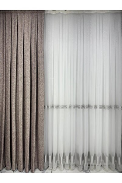 Erdoğanlar Koza Bohemian Fabric Multicolor (Tile/Navy Blue/Coffee) Background Curtain 1/2.5 Medium Pleat