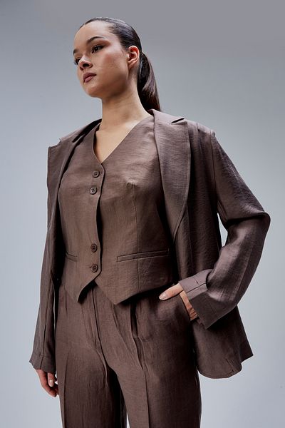 Bolivente Brown Linen Woven 3 Piece Set