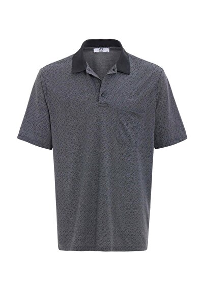 SÜVARİ Черна тениска с поло яка и редовен десен