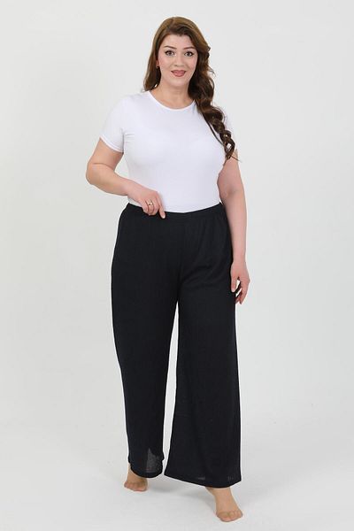 Akbeniz Women's Plus Size Wrinkle Pants 210076 Navy Blue