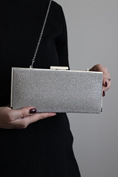 mossi Silver Color Stone Chain Evening Dress Bag Clutch Portfolio Bag