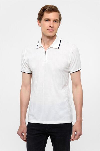 SÜVARİ White Slim Fit Polo Neck T-Shirt