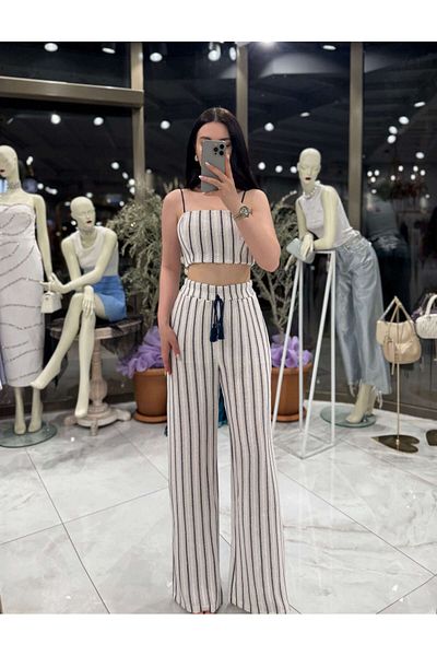 missswans Rizzy Orgü Striped Trousers Ecru