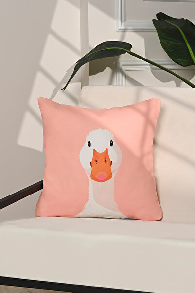 decofav Husă de pernă roz Duck Face Cute Goose cu ilustrație – 43x43cm