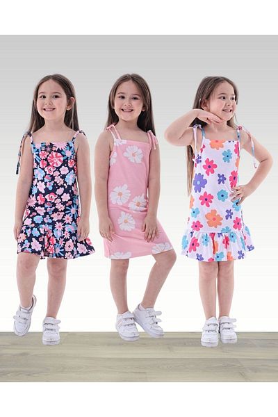 Fox Moda Zero Sleeve Girl's Printed 3-Piece Dress