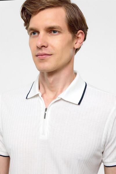 SÜVARİ White Slim Fit Polo Neck T-Shirt