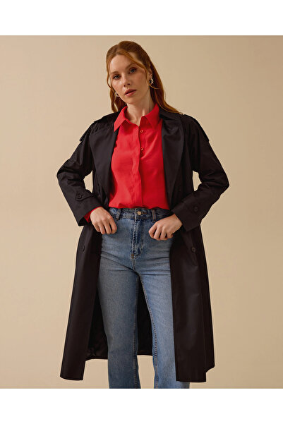 SEÇİL Kemerli Kruvaze Düğmeli Trençkot