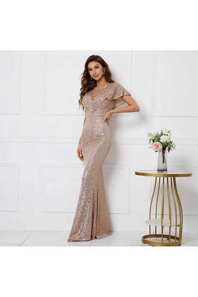 MODAS melek kol v yaka pulpayet uzun abiye elbise