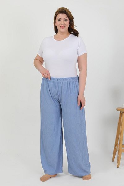 Akbeniz Women's Plus Size Wrinkle Pants 210076 Blue