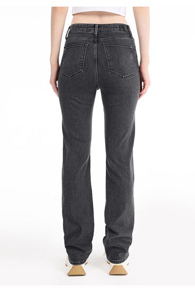Colin's Pantaloni de jeans negri pentru femei, cu talie medie, slim, cu picioare drepte