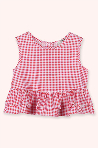 Panço Kız Bebek Fırfır Detaylı Nar Bluz