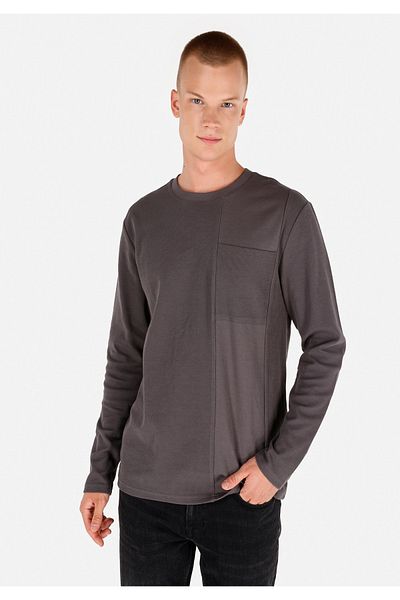 Colin's Regular Fit Round Neck Plain Men's Gray Long Sleeve T-Shirt