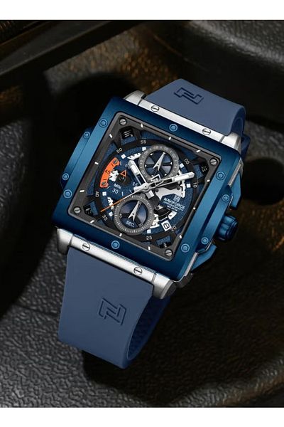 Naviforce Fashion Square Waterproof Luminous Sports 40mm Fumed Silica Quartz Chronograph Men Watch