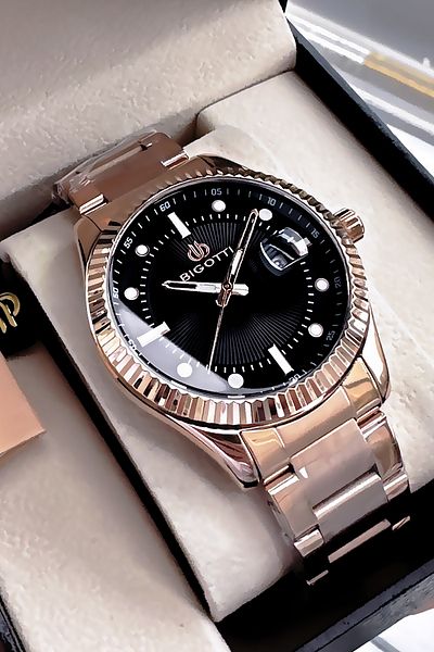 Bigotti Special Boxed 5 Atm Waterproof Men Wristwatch Rosegold Color Steel Band + Gift Bracelet Bme2024C1