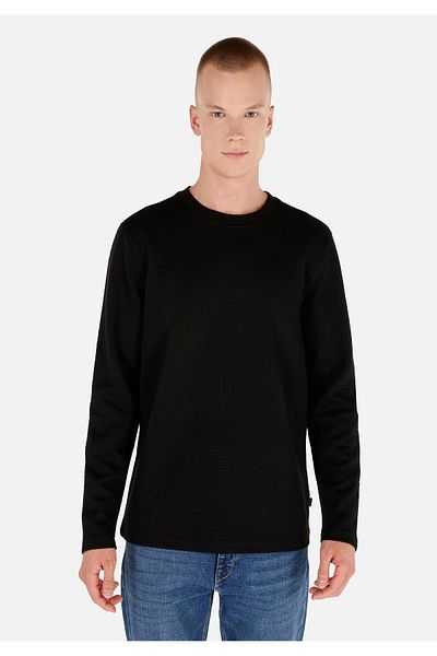 Colin's Regular Fit Round Neck Jacquard Men's Black Long Sleeve T-Shirt