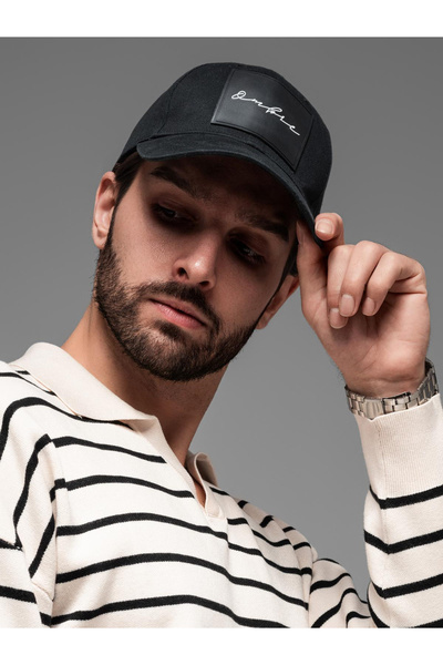 OMBRE Herren Baseballcap mit Schirm und großem Patch - schwarz V1 OM-ACCS-0101