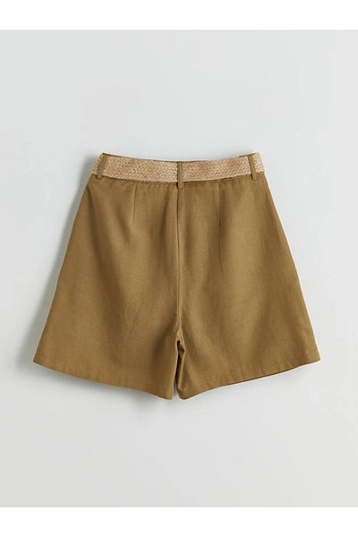 LC Waikiki Lcw Vision Women's Linen Blend Shorts with Belt at the Waist