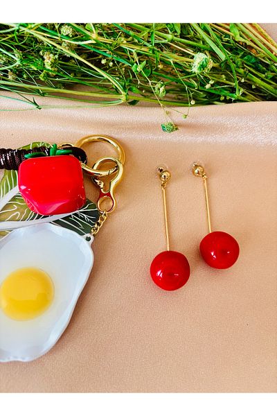 Markiz Takı Red Straw Cherry Earrings