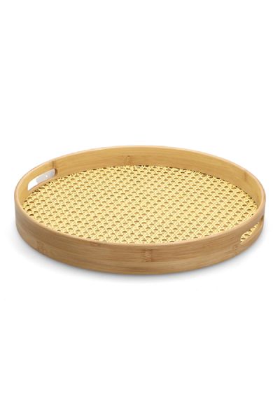 Bien Servi Durable Round Bamboo Serving Tray with Handle Brown