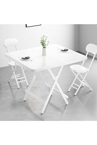 Taimi White Folding Dining Table, Square Wood Table, Portable Table for Kitchen, Dining Room, 80x80x74cm