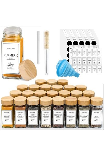 HOZRO Set de 24 de Recipiente HOZRO pentru Condimente de 120 ml cu capac din Bambus